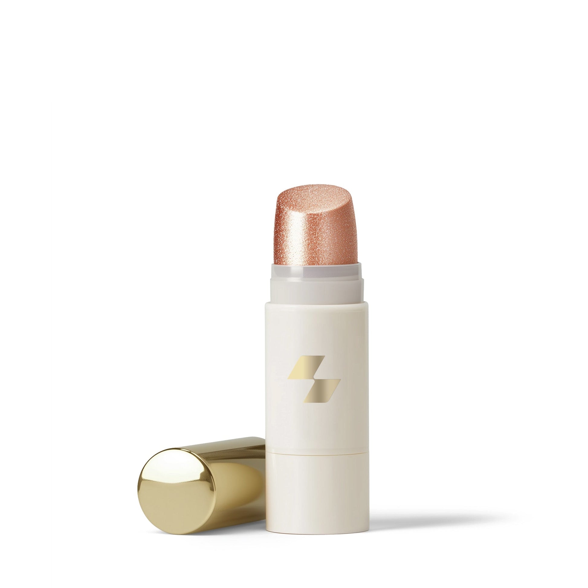 White rollerball with rose gold cap and gold base on a white background (Pink)