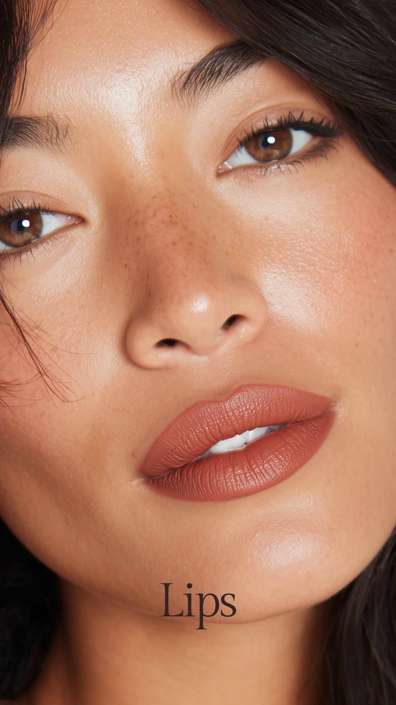 Close-up of a person's face with a focus on lips, labeled 'Lips'.
