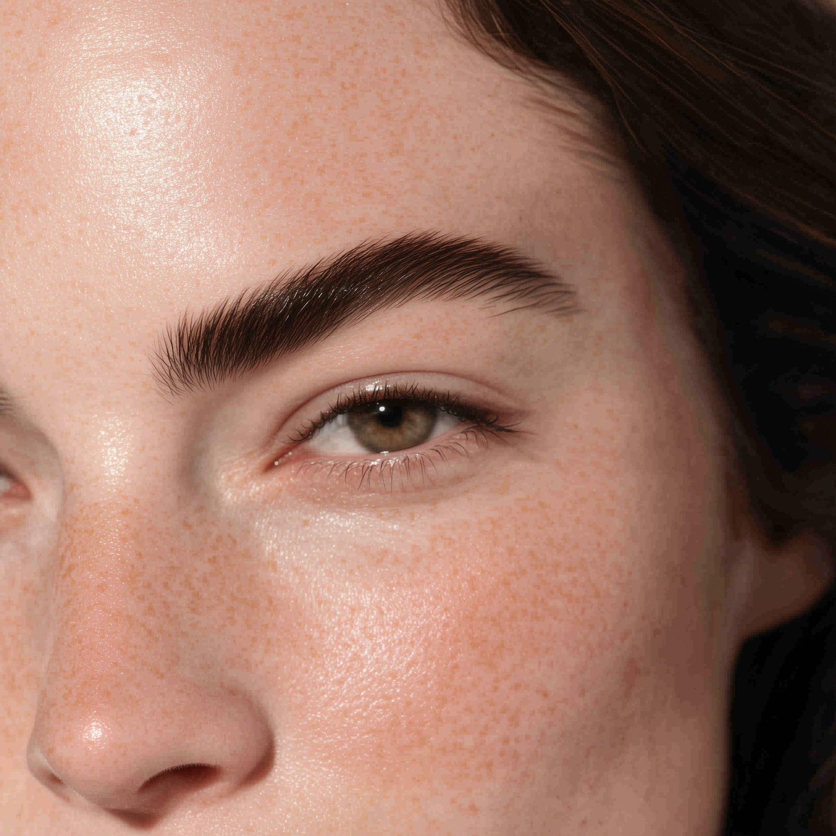 Close-up of a person's eye with natural makeup (Dark brown)