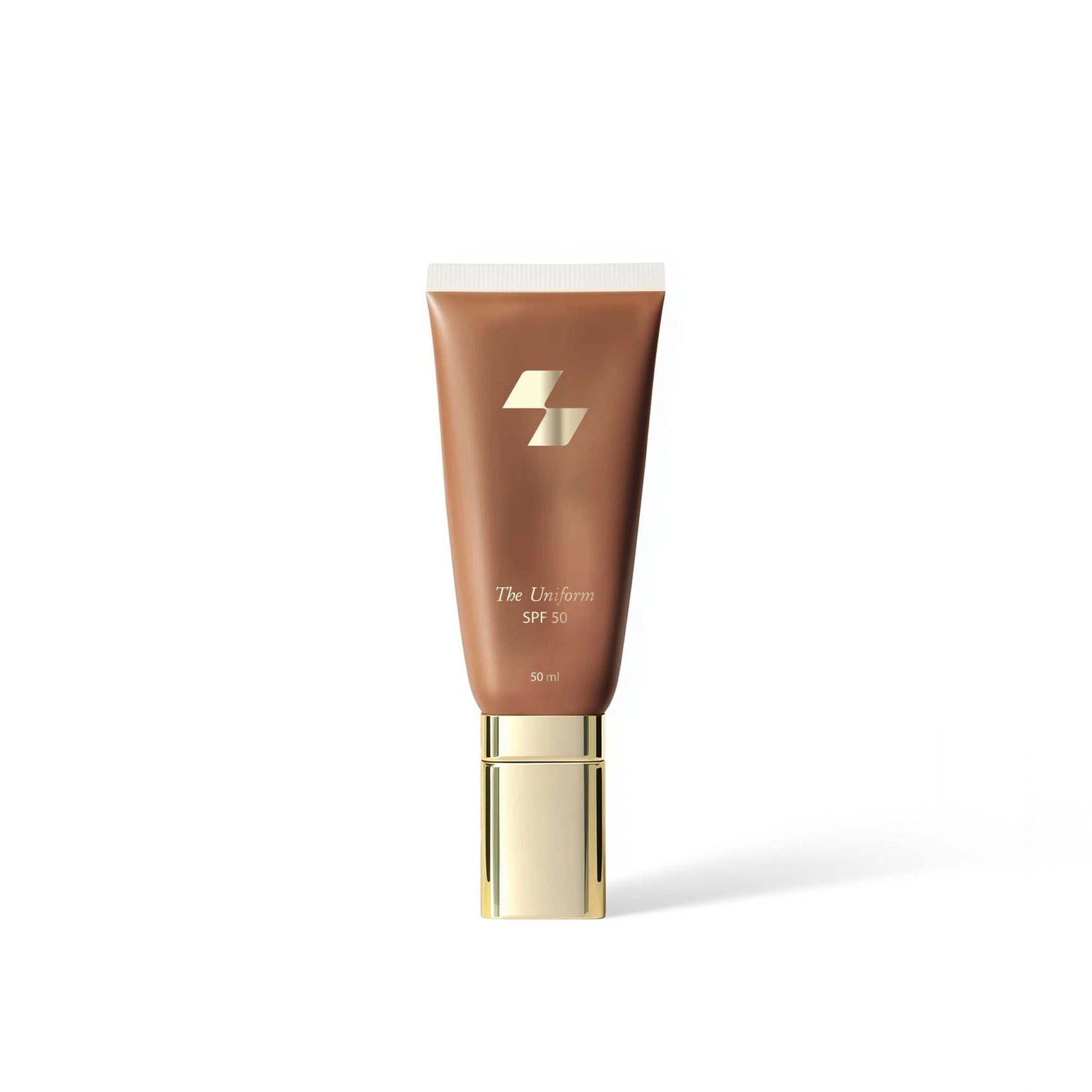 Cosmetic tube labeled 'The Uniform' on a white background (Brown)