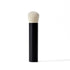 Makeup brush with black handle and white bristle head on a white background