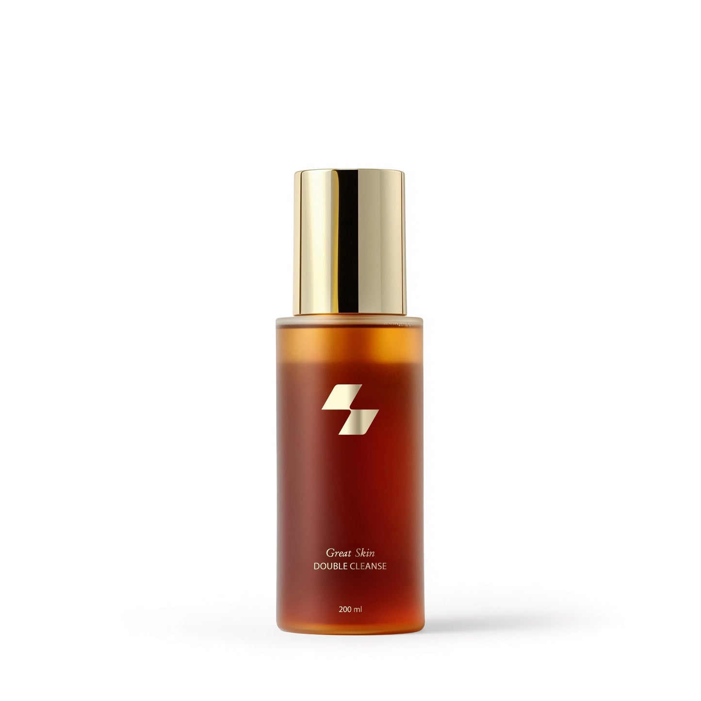Skincare bottle with gold cap and label on a white background