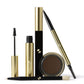 Set of makeup products including a brow pencil, brow powder, and mascara on a white background
