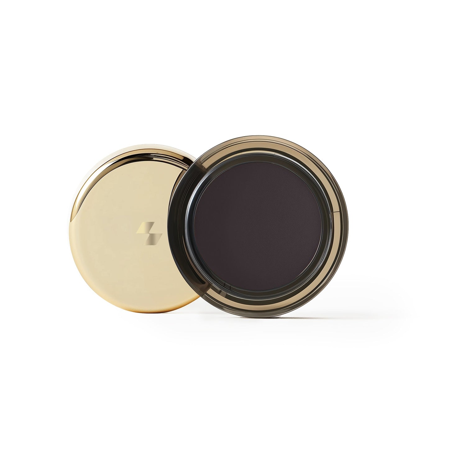 Cosmetic compact with gold lid and black interior on a white background (Violet)