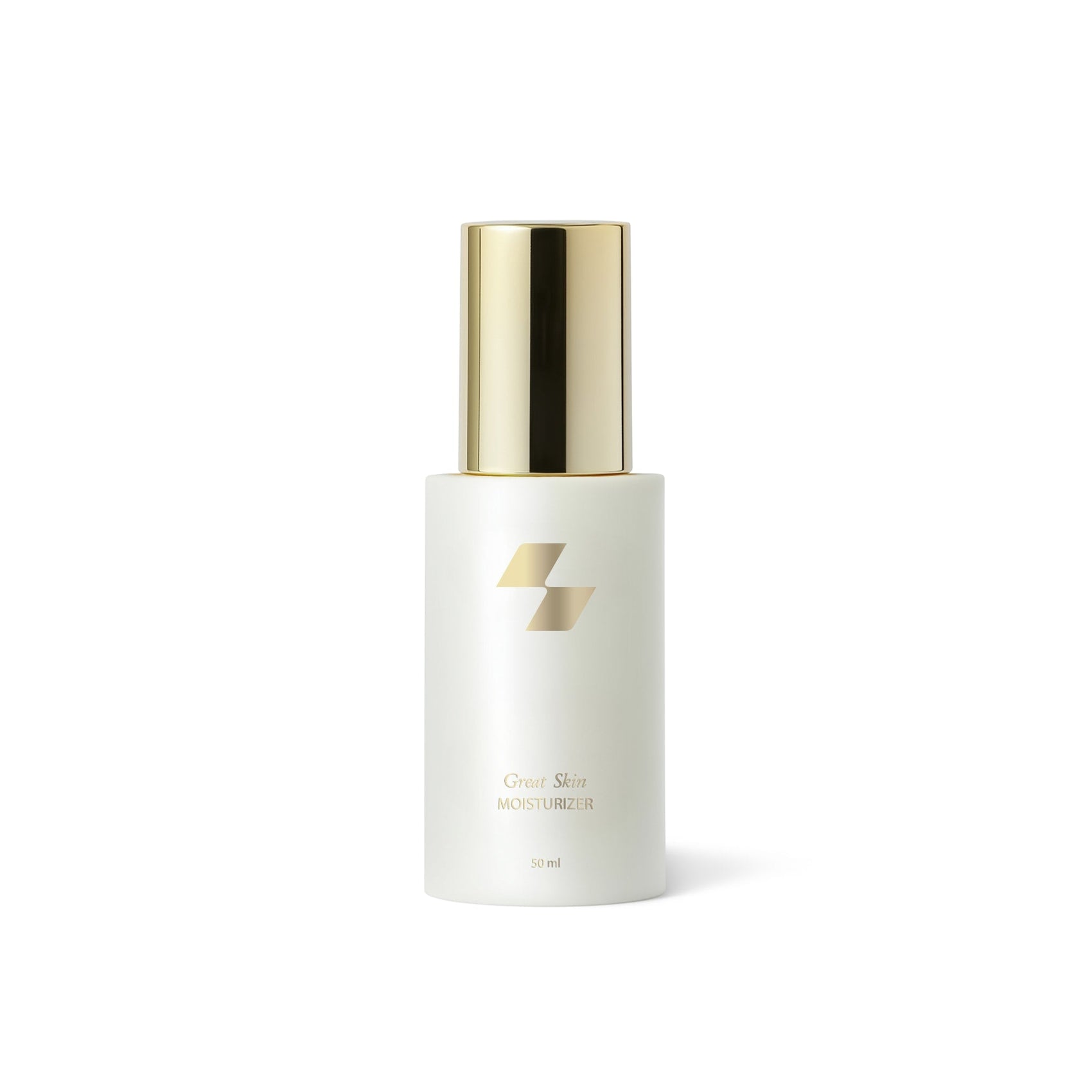 Skincare bottle with gold cap and logo on a white background (50 ml)