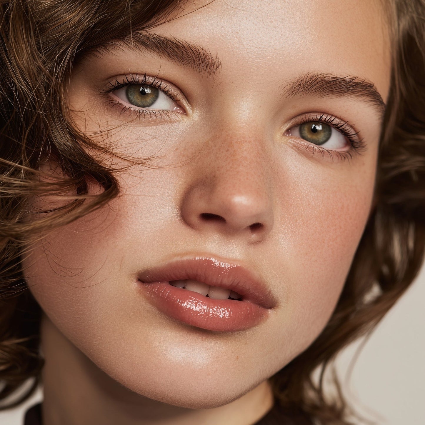Close-up of a woman's face with soft lighting