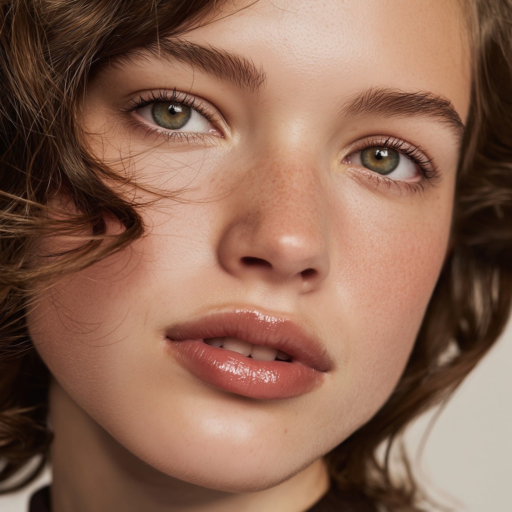 Close-up of a woman's face with soft lighting
