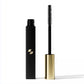 Mascara with black wand and gold casing on a white background