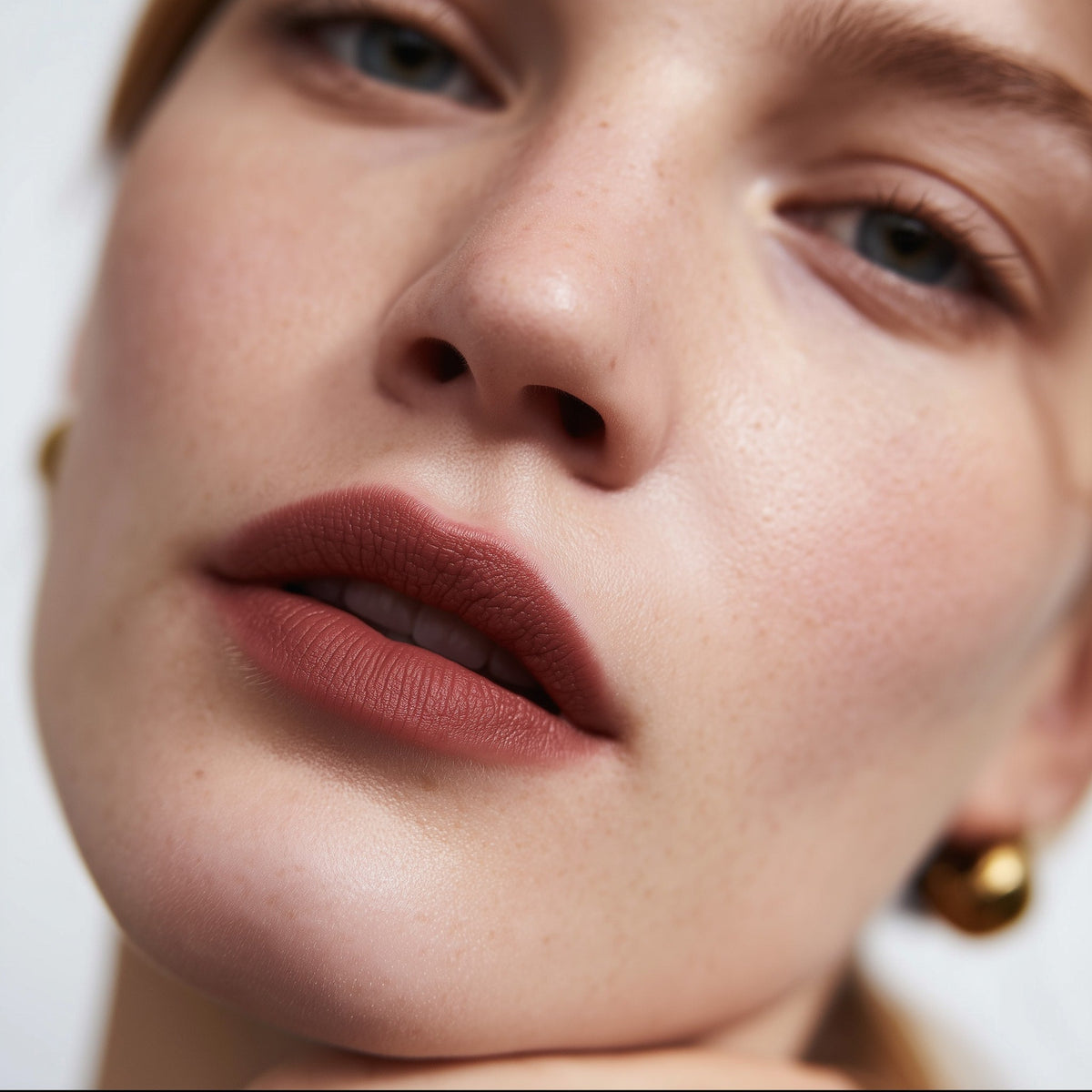 Close-up of a person's face with a focus on the lips and earrings (Vine)