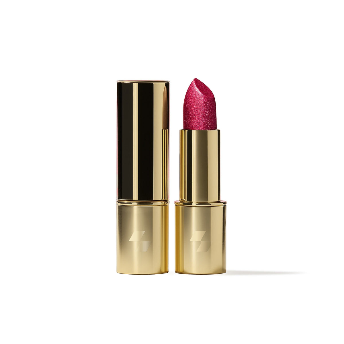 Pink lipstick with gold case on a white background (Neon Red)