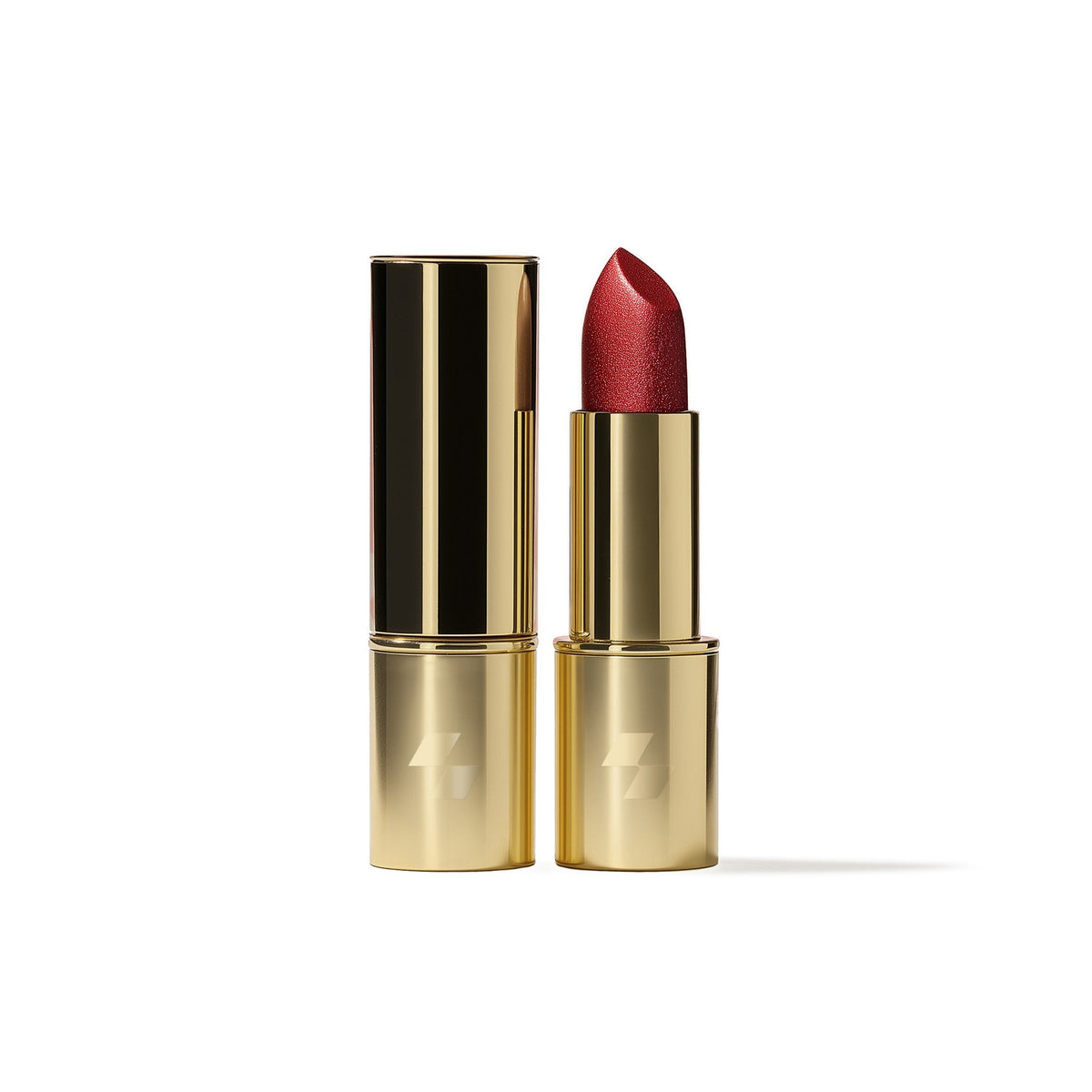 Red lipstick with gold case on a white background (Red)