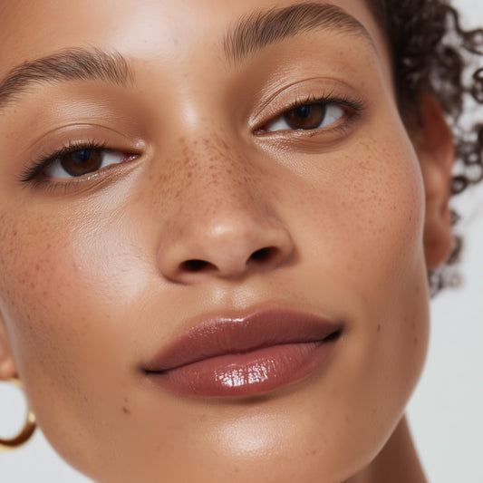 Close-up of a person's face with a neutral background (Light Orange)