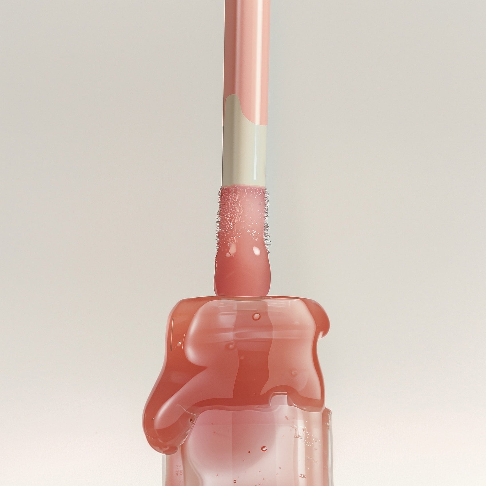 Pink lip gloss with applicator on a light gray background (Medium Orange)