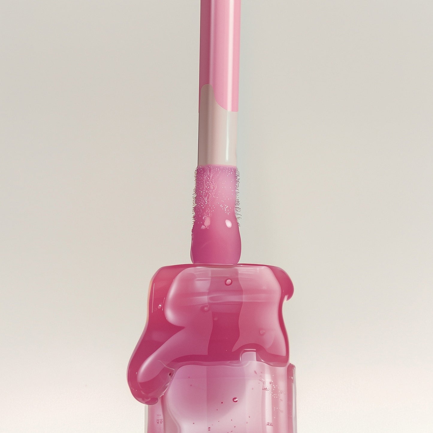Pink and clear plastic bottle with a straw on a light gray background (Pink)