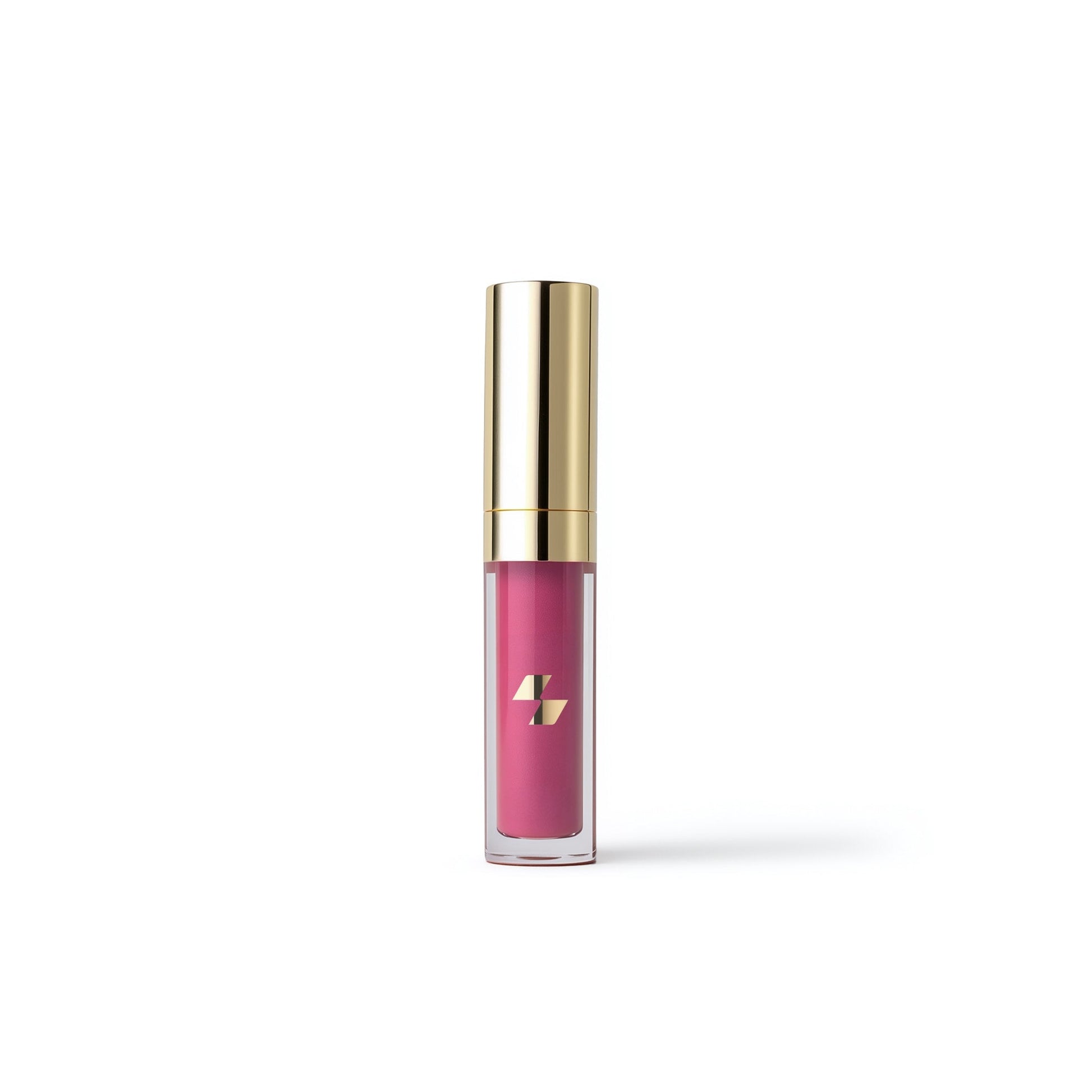 Pink lip gloss with gold cap on a white background (Pink)