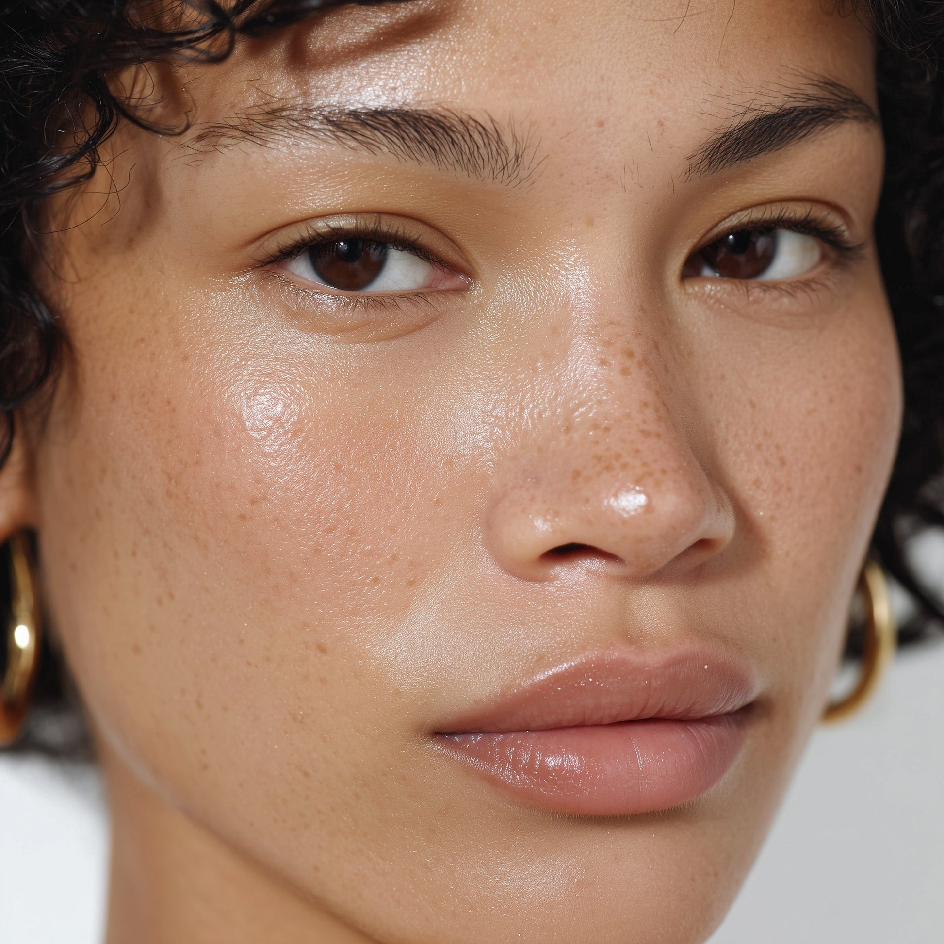 Close-up of a person's face with a neutral expression (Beige)